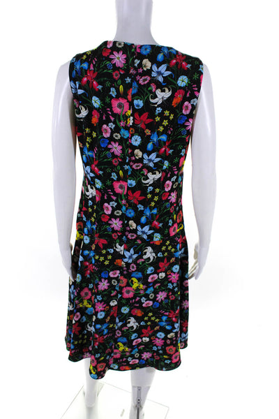 Elie Tahari Womens Floral Print Sleeveless Zip Midi Sheath Dress Black Size 10