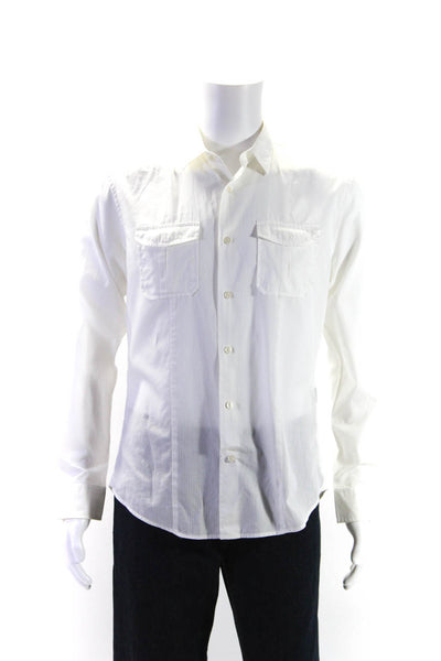 John Varvatos Star USA Mens Striped Button Down Shirt White Cotton Size Small