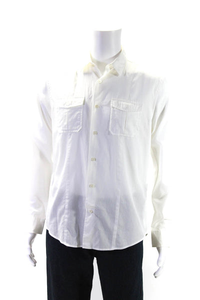 John Varvatos Star USA Mens Striped Button Down Shirt White Cotton Size Small