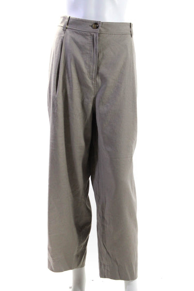 R Label The Reset Womens Linen Pleated Zip Up Straight Leg Pants Taupe Size XL