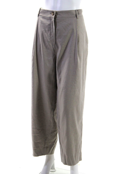 R Label The Reset Womens Linen Pleated Zip Up Straight Leg Pants Taupe Size XL