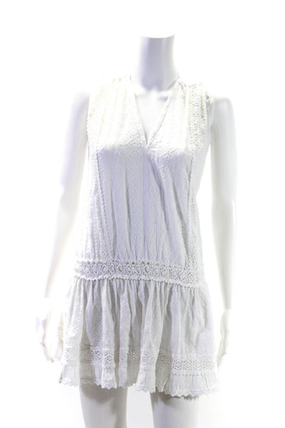 Melissa Odabash Women's Sleeveless Drop Waist Crochet Mini Dress White Size S