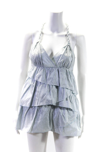 Calypso Saint Barth Women's Braided Straps Ruffle Tiered Mini Dress Blue Size S