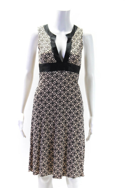 Searle Women's V-Neck Sleeveless Empire Waist  Midi Dress Black Beige Size 6