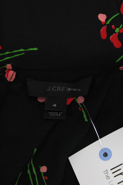 J Crew Women's Round Neck Sleeveless Tiered Mini Dress Black Floral Size 4