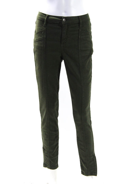 Joie Women's Midrise Pockets Ankle Zip Skinny Pant Olive Green Size 26