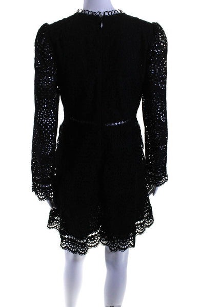 Zimmermann Womens Crochet Long Sleeves Tiered A Line Dress Black Size 2