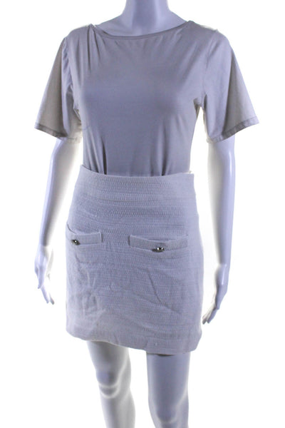 Veronica Beard Womens Tweed Button Front Mini Skirt White Size Extra Small