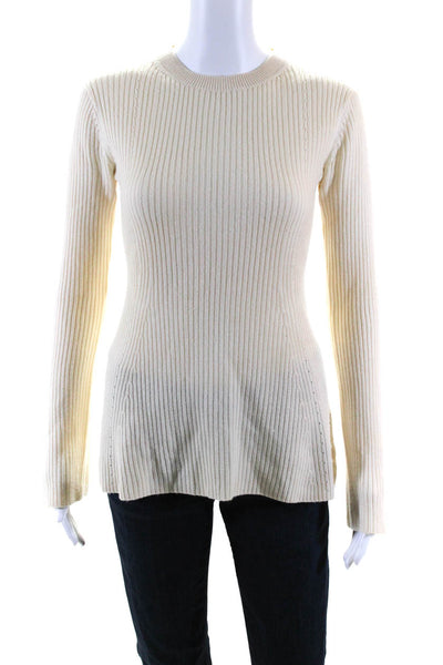 Derek Lam Womens Cashmere Blend Long Sleeve Pullover Knit Top Beige Size S