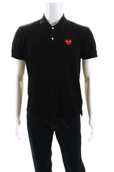 Play Comme Des Garcons Men's Collared Short Sleeves Polo Shirt Black Size L