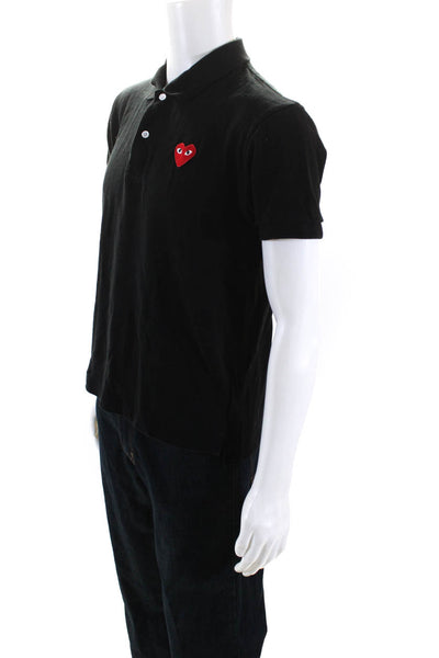Play Comme Des Garcons Men's Collared Short Sleeves Polo Shirt Black Size L
