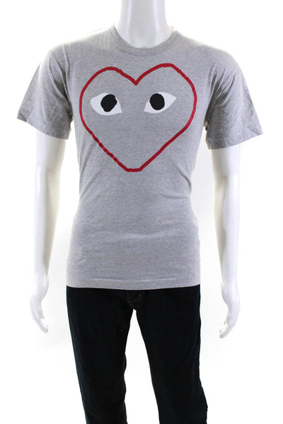 Play Comme Des Garcons Men's Crewneck Short Sleeves Graphic T-Shirt Gray Size XL