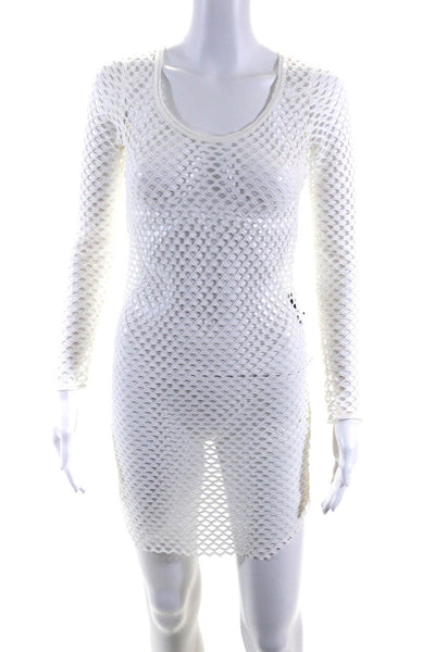 Isabel Marant Womens Cotton Mesh Textured Round Neck Midi Dress White Size S