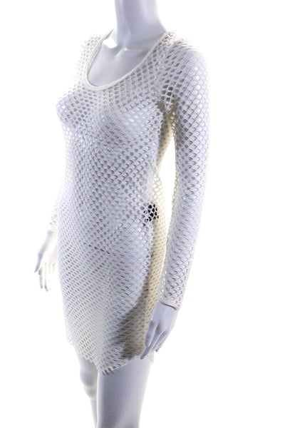 Isabel Marant Womens Cotton Mesh Textured Round Neck Midi Dress White Size S