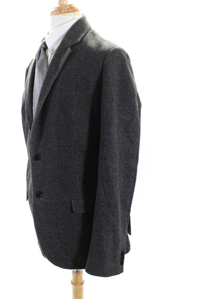 Theory Mens Wool Collared Buttoned Textured Long Sleeve Blazer Gray Size EUR44