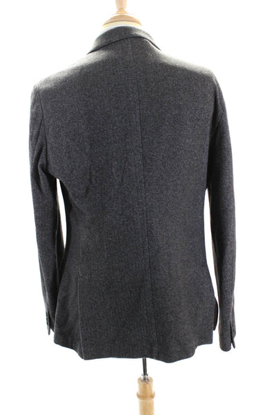 Theory Mens Wool Collared Buttoned Textured Long Sleeve Blazer Gray Size EUR44