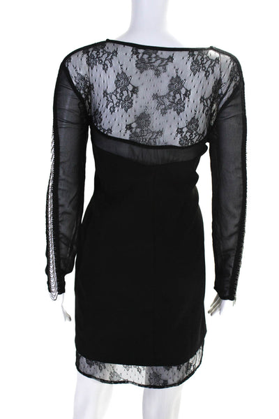 Adelyn Rae Womens Black Lace Chain Trim Crew Neck Long Sleeve A-Line Dress SizeM