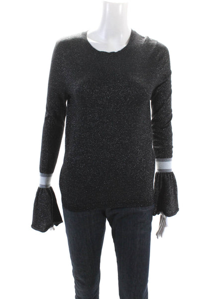 Autumn Cashmere Women's Long Sleeves Glitter Cashmere Sweater Black Size S