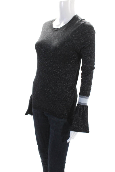 Autumn Cashmere Women's Long Sleeves Glitter Cashmere Sweater Black Size S