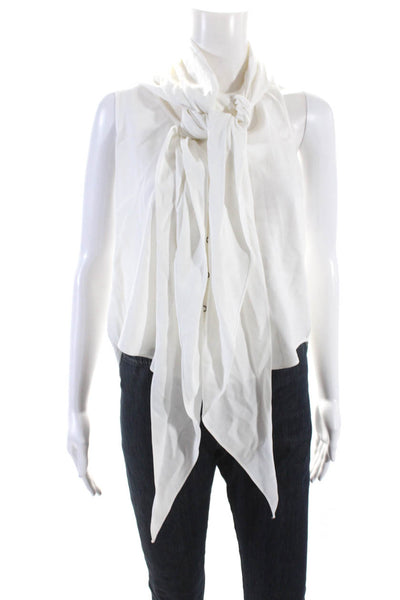 Roi Womens Scarf Tie Neck Sleeveless Snap Scoop Neck Top Blouse White Medium