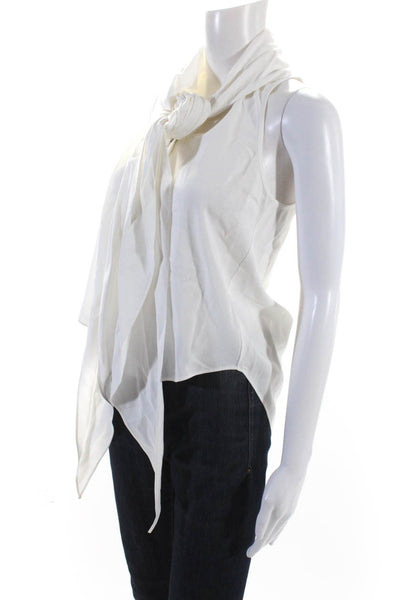 Roi Womens Scarf Tie Neck Sleeveless Snap Scoop Neck Top Blouse White Medium