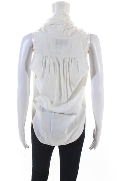 Roi Womens Scarf Tie Neck Sleeveless Snap Scoop Neck Top Blouse White Medium