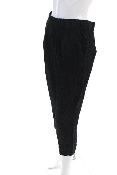 Enza Costa Womens Mid Rise Elastic Waist Cropped Slim Satin Pants Black Size 1