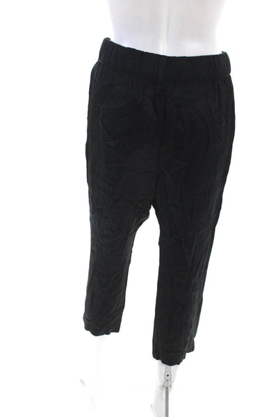 Enza Costa Womens Mid Rise Elastic Waist Cropped Slim Satin Pants Black Size 1