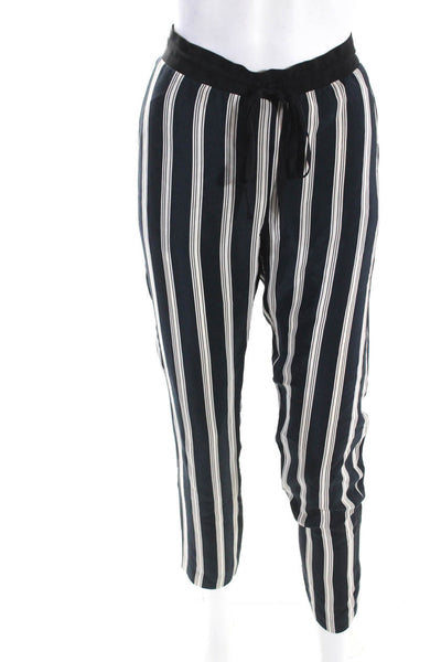 Mason Womens Mid Rise Drawstring Striped Slim Leg Pants Black White Silk Size 0