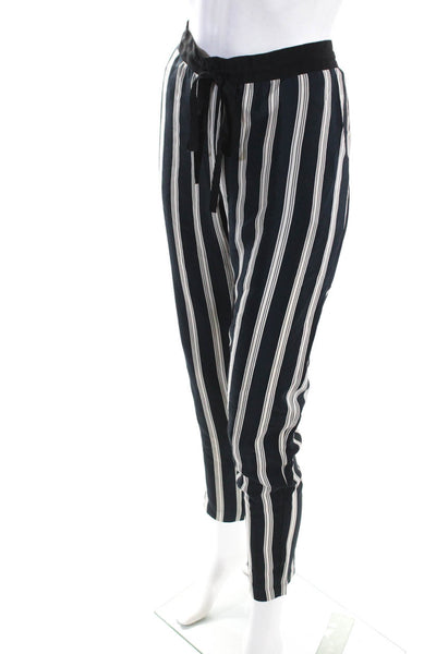 Mason Womens Mid Rise Drawstring Striped Slim Leg Pants Black White Silk Size 0