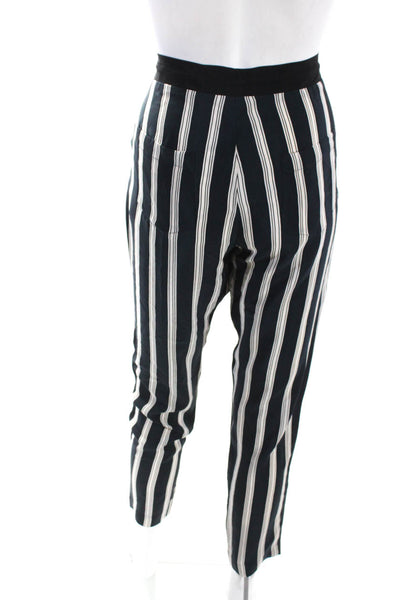 Mason Womens Mid Rise Drawstring Striped Slim Leg Pants Black White Silk Size 0