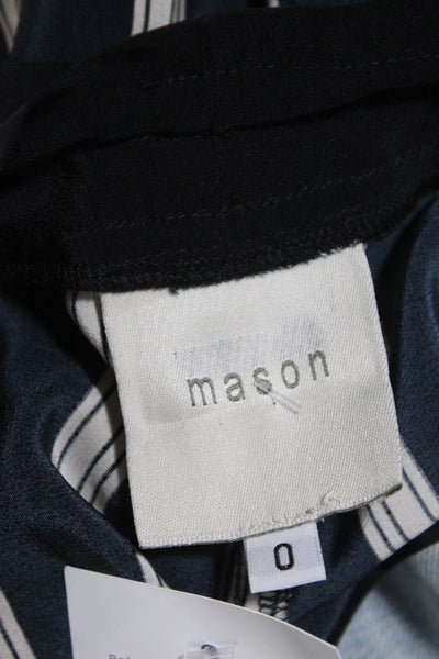 Mason Womens Mid Rise Drawstring Striped Slim Leg Pants Black White Silk Size 0