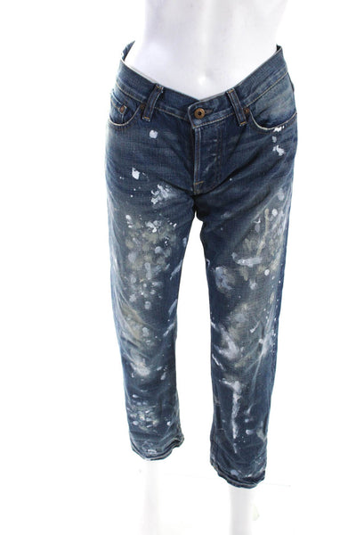 NSF Womens Mid Rise Paint Splatter Capri Straight Slouch Jeans Blue Size 25