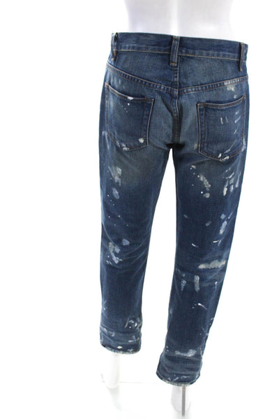 NSF Womens Mid Rise Paint Splatter Capri Straight Slouch Jeans Blue Size 25