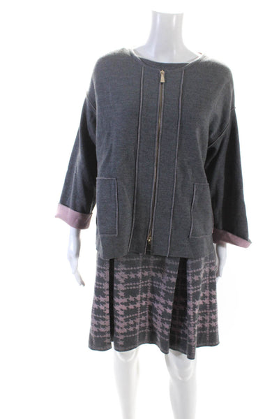 Luisa Spagnoli Womens Knitted Top Skirt Jacket Three-Piece Set Gray Size M