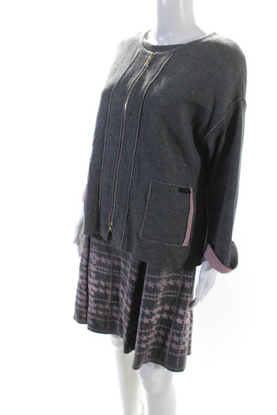 Luisa Spagnoli Womens Knitted Top Skirt Jacket Three-Piece Set Gray Size M