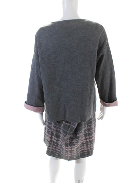 Luisa Spagnoli Womens Knitted Top Skirt Jacket Three-Piece Set Gray Size M