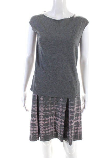 Luisa Spagnoli Womens Knitted Top Skirt Jacket Three-Piece Set Gray Size M