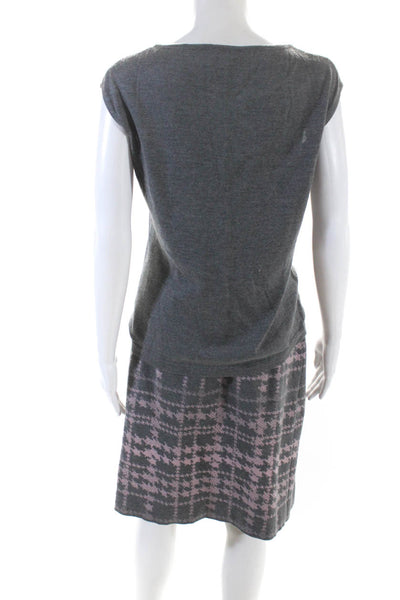 Luisa Spagnoli Womens Knitted Top Skirt Jacket Three-Piece Set Gray Size M