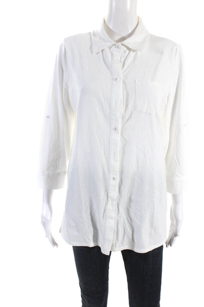 Tyler Boe Womens Cotton Long Sleeve Button Down Shirt White Size L