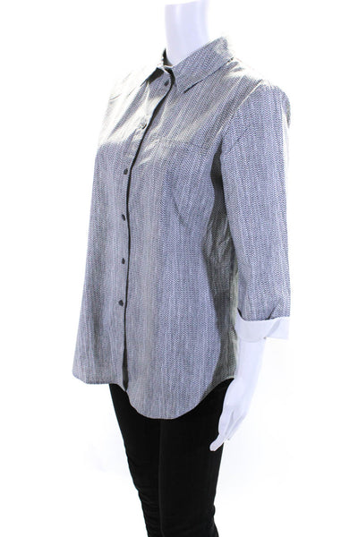 Lafayette 148 New York Womens Cotton Spotted Print Buttoned Blouse Gray Size M