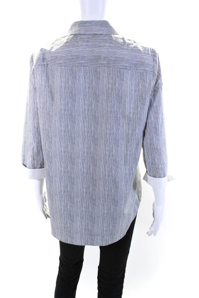 Lafayette 148 New York Womens Cotton Spotted Print Buttoned Blouse Gray Size M