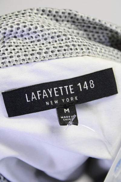 Lafayette 148 New York Womens Cotton Spotted Print Buttoned Blouse Gray Size M