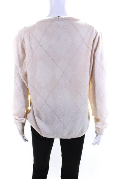 Lafayette 148 New York Womens Cashmere Argyle Long Sleeve Sweater Beige Size L