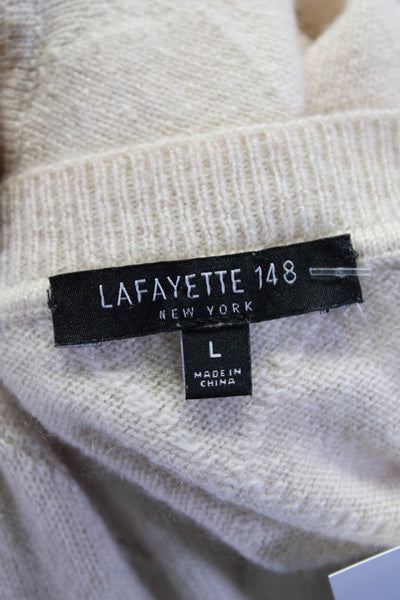 Lafayette 148 New York Womens Cashmere Argyle Long Sleeve Sweater Beige Size L