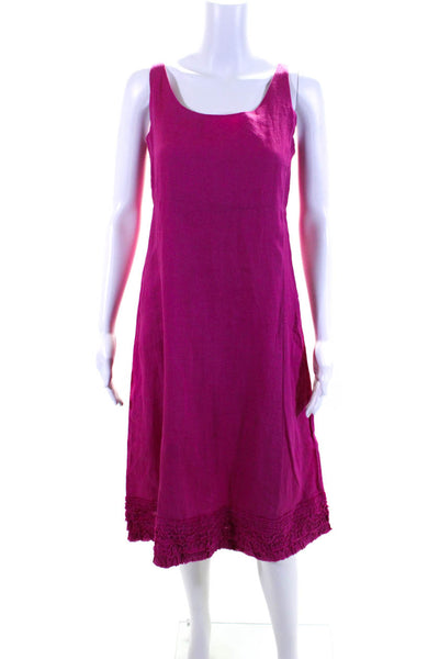 Eileen Fisher Womens Linen Ruffled Hem Zipped Sleeveless Midi Dress Pink Size XS