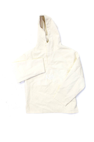 Kith Girls Hood Long Sleeves Slit Hem Cotton Pullover Sweater Cream Size 12