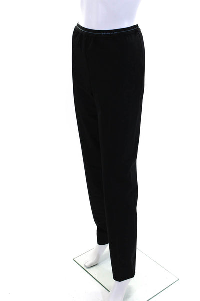 Prada Womens High Rise Elastic Waist Straight Leg Ankle Zip Pants Black Size 46