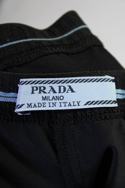 Prada Womens High Rise Elastic Waist Straight Leg Ankle Zip Pants Black Size 46