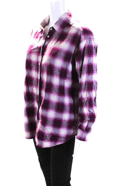 Hartford Womens Cotton Long Sleeve Button Down Plaid Shirt Pink Size 3